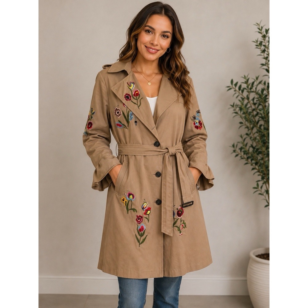 Curations Women's  Embroidered Trench Coat XL NWTS RARE